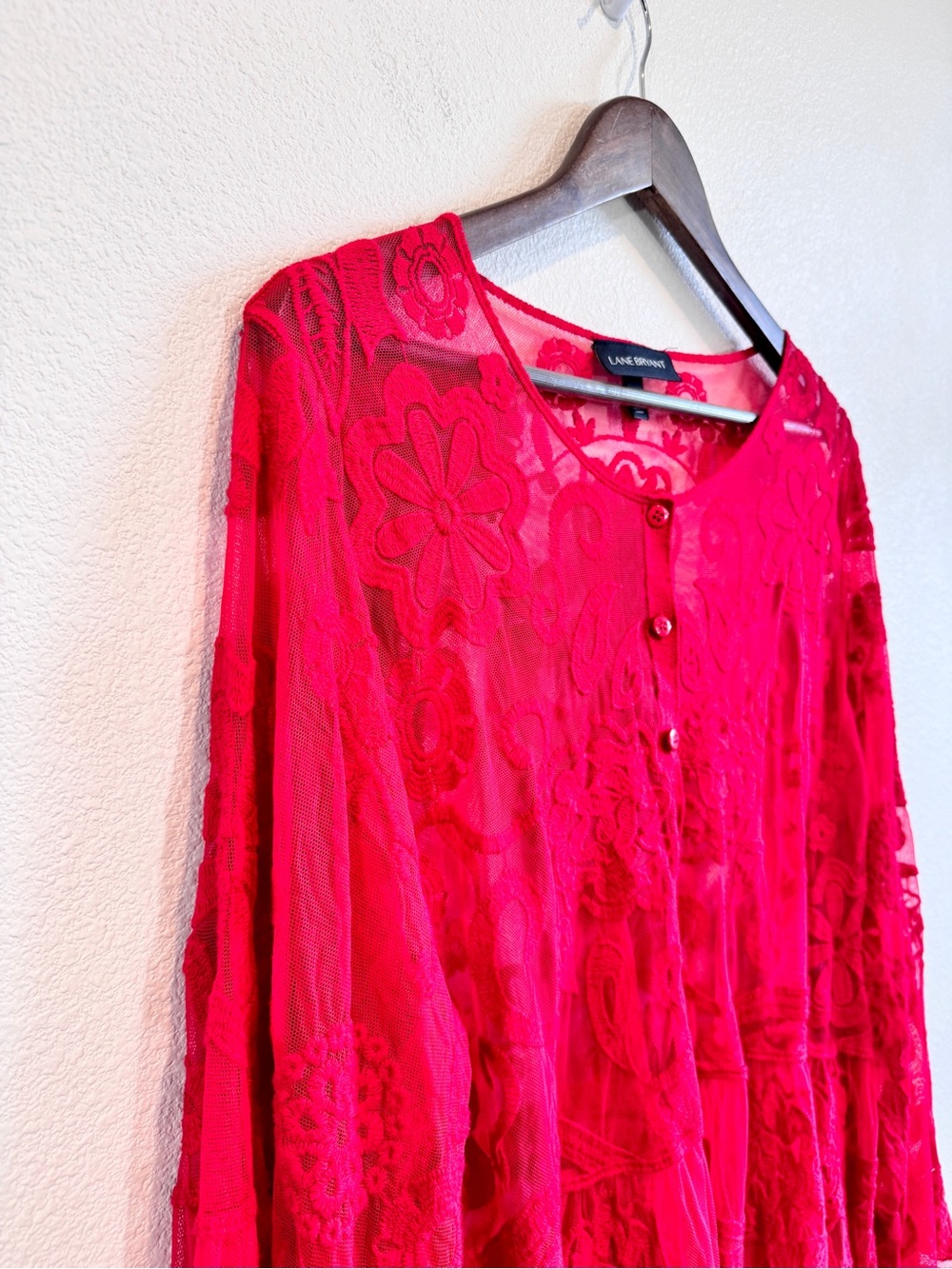 Lane Bryant Boho Fairycore Sheer Lace Tunic Top Red Romantic Goth Plus 18/20 D36 - Picture 3 of 9